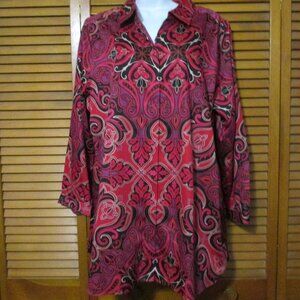 Chico's top pinks, purple & black tunic cotton blouse like new size XL